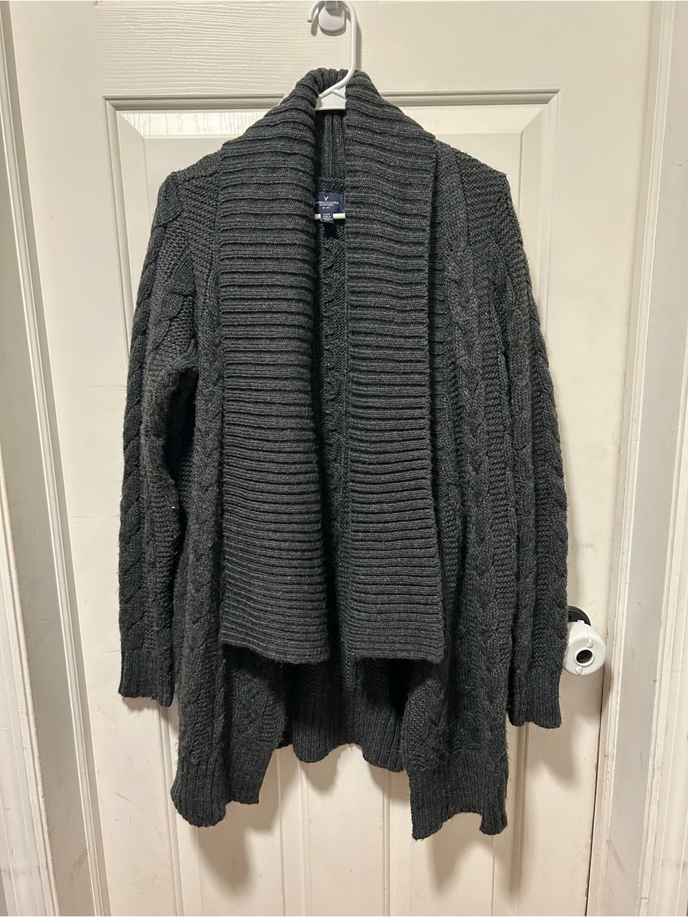 American Eagle Outfitters Charcoal Ribbed Shawl-Collar Cardigan